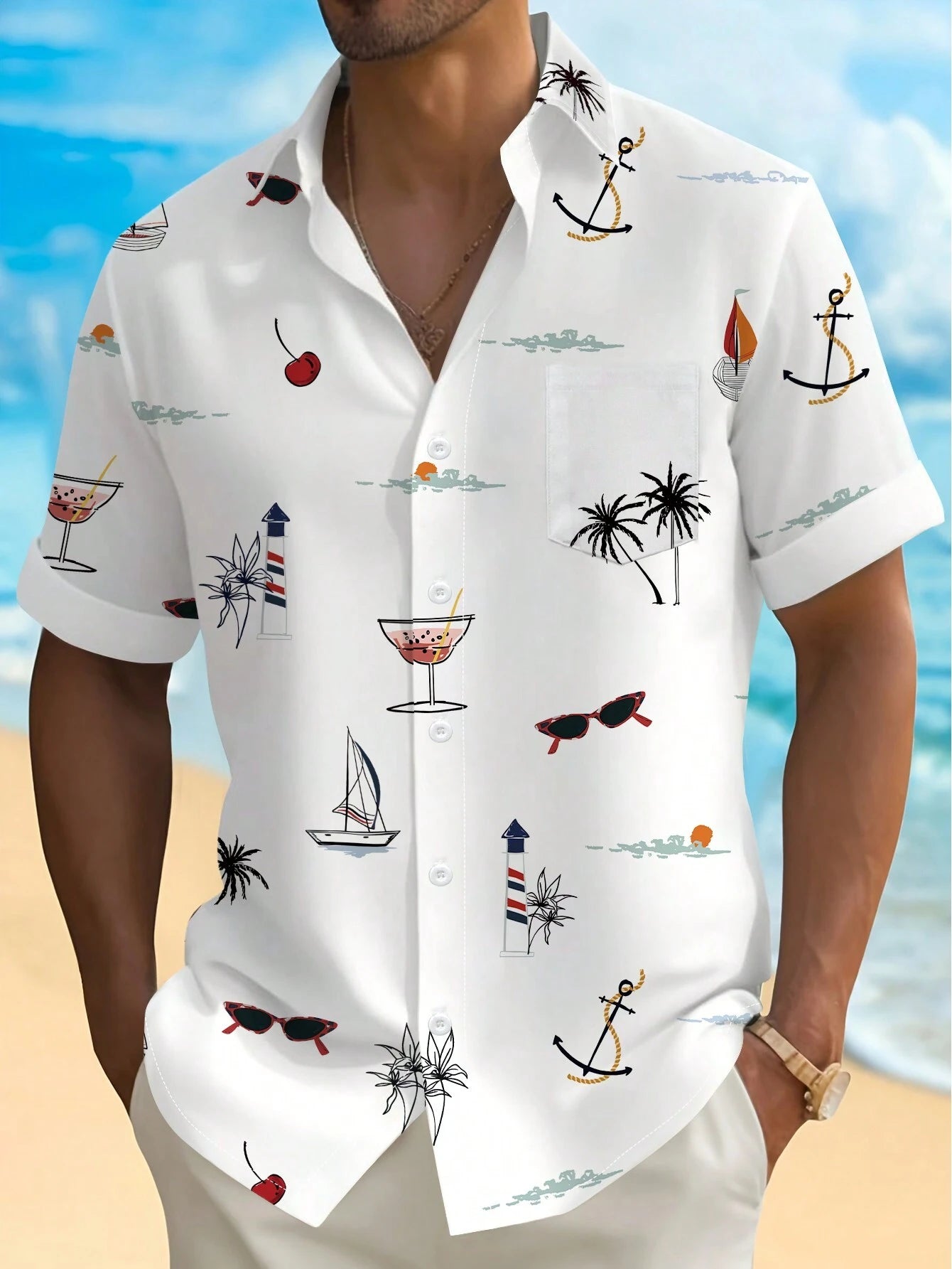Men's Floral Palm Print Button Shirt