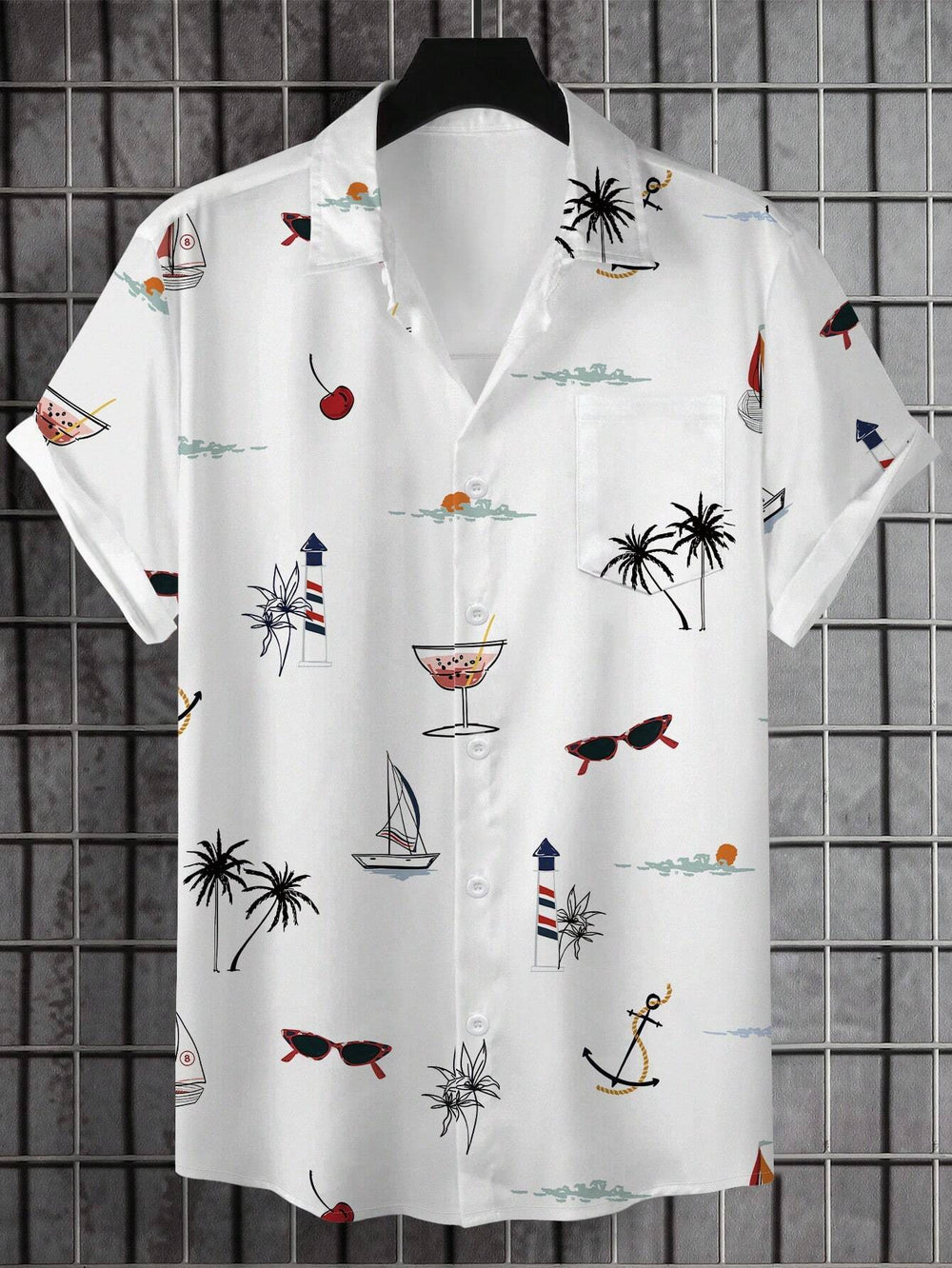 Men's Floral Palm Print Button Shirt