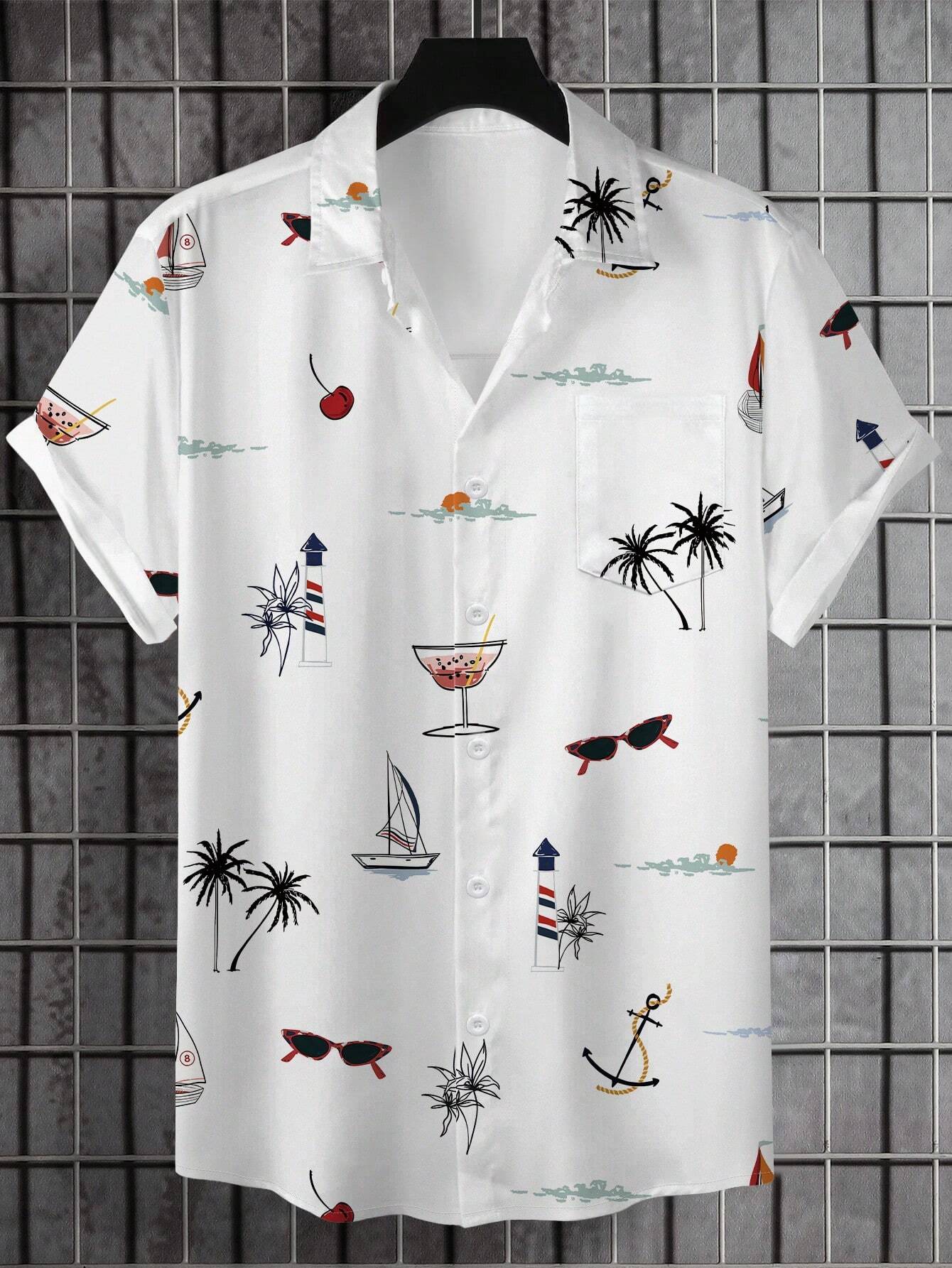 Men's Floral Palm Print Button Shirt