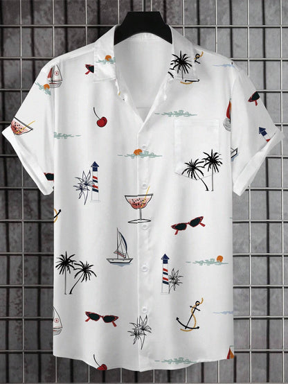Men's Floral Palm Print Button Shirt