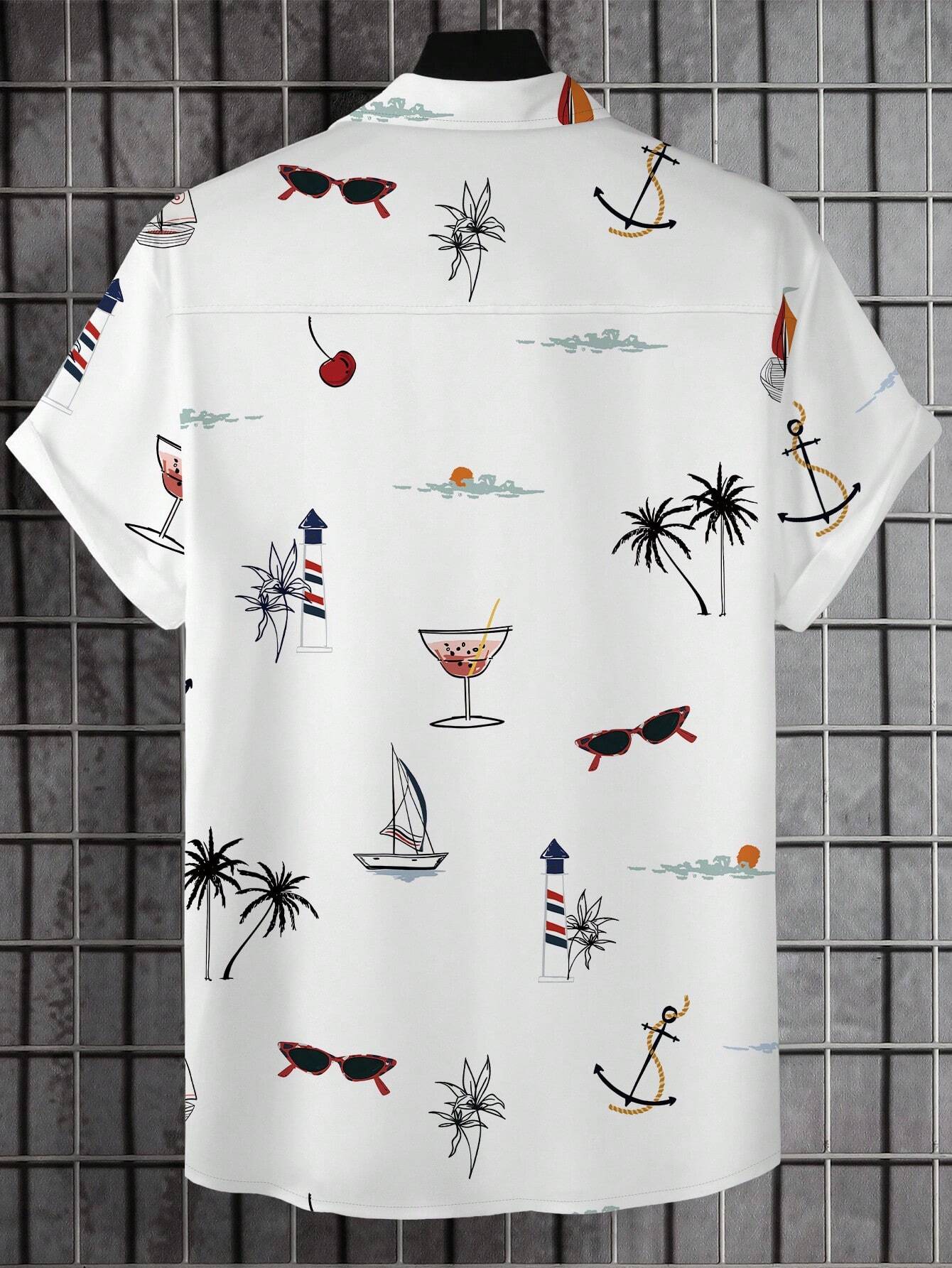 Men's Floral Palm Print Button Shirt