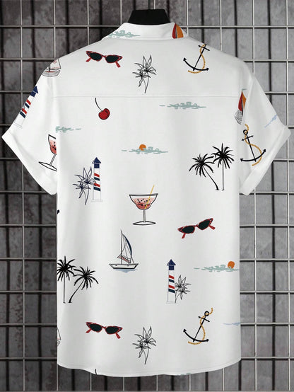 Men's Floral Palm Print Button Shirt