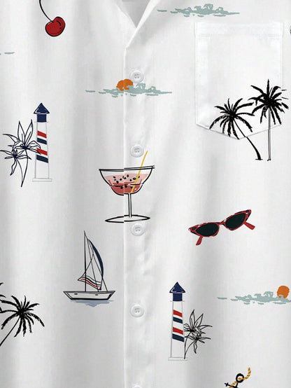 Men's Floral Palm Print Button Shirt
