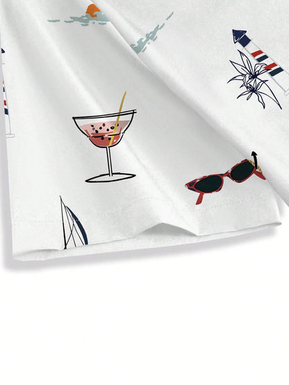 Men's Floral Palm Print Button Shirt