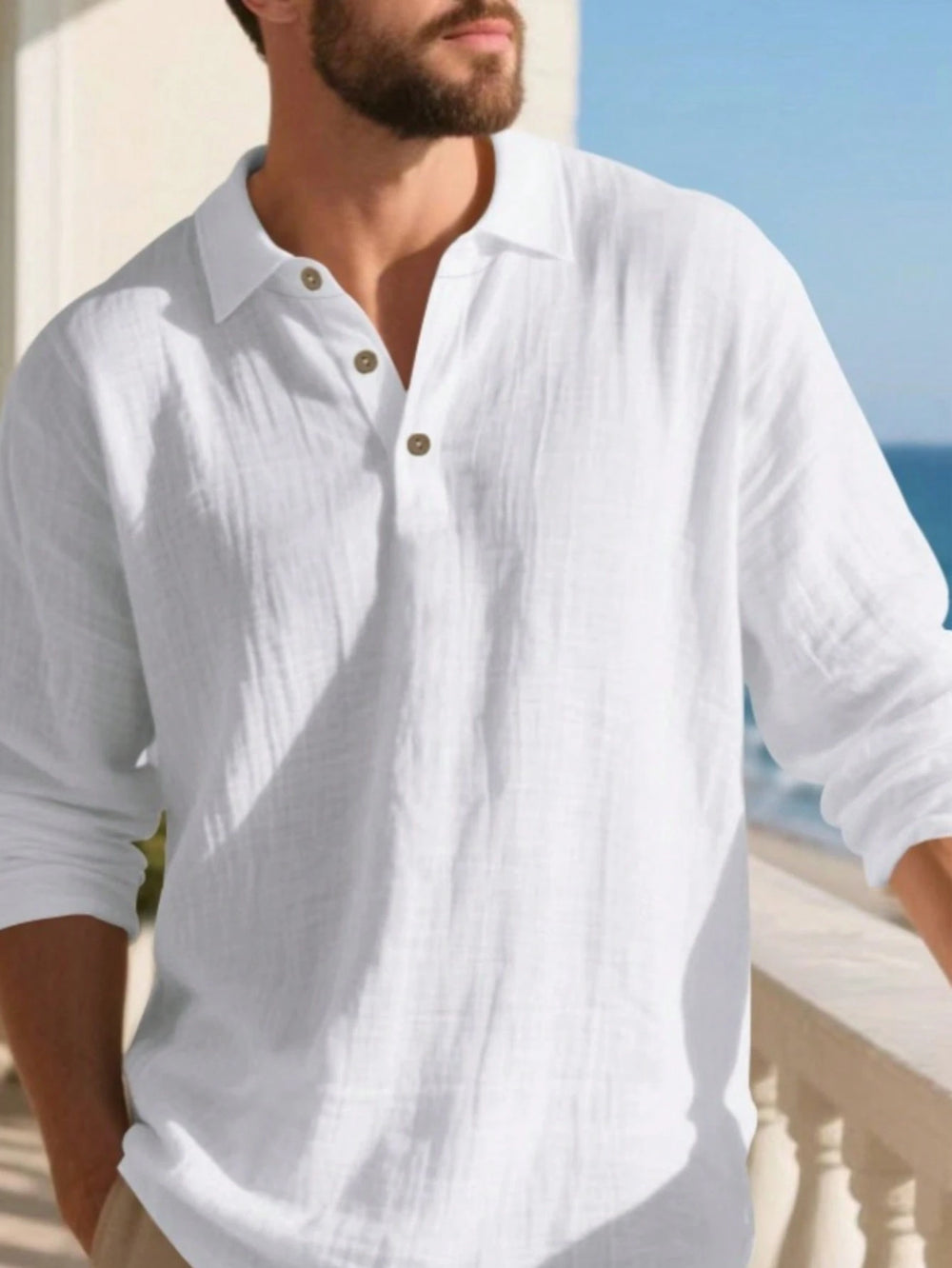 Men's Linen Relaxed Polo Shirt