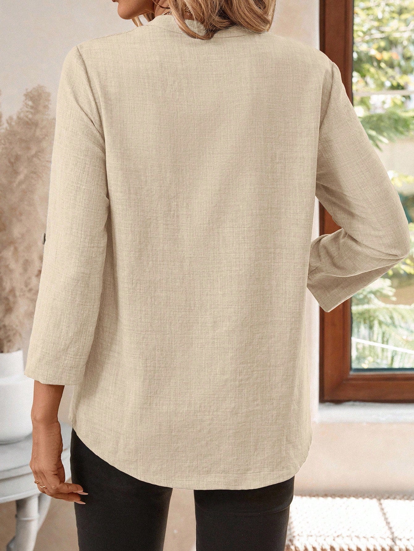 Women's Textured V Neck Blouse