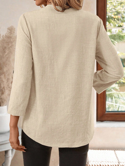 Women's Textured V Neck Blouse