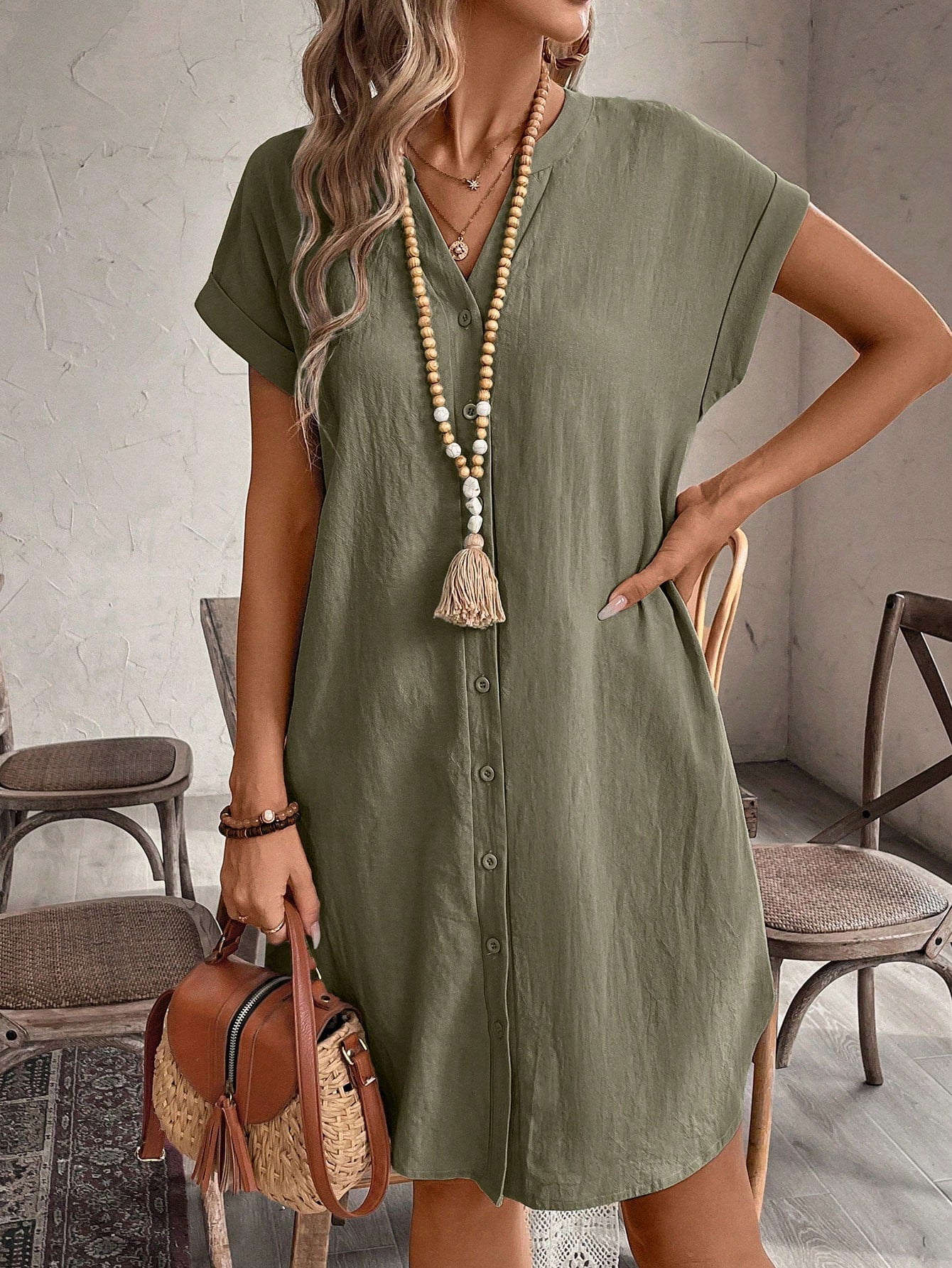Women's Button Casual Mini Dress