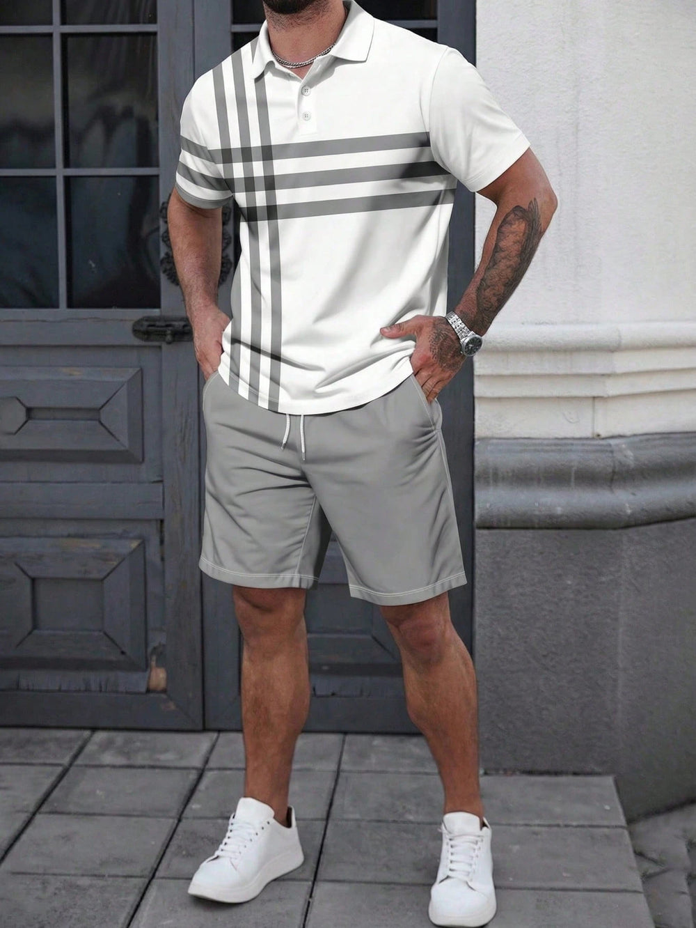 Men's Striped Print Shirt Set