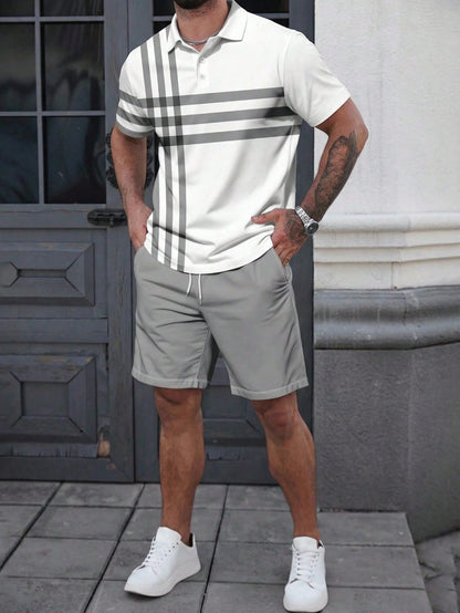 Men's Striped Print Shirt Set