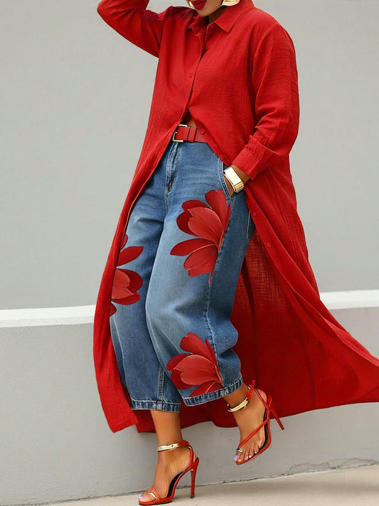Women's Floral Wide Leg Jeans