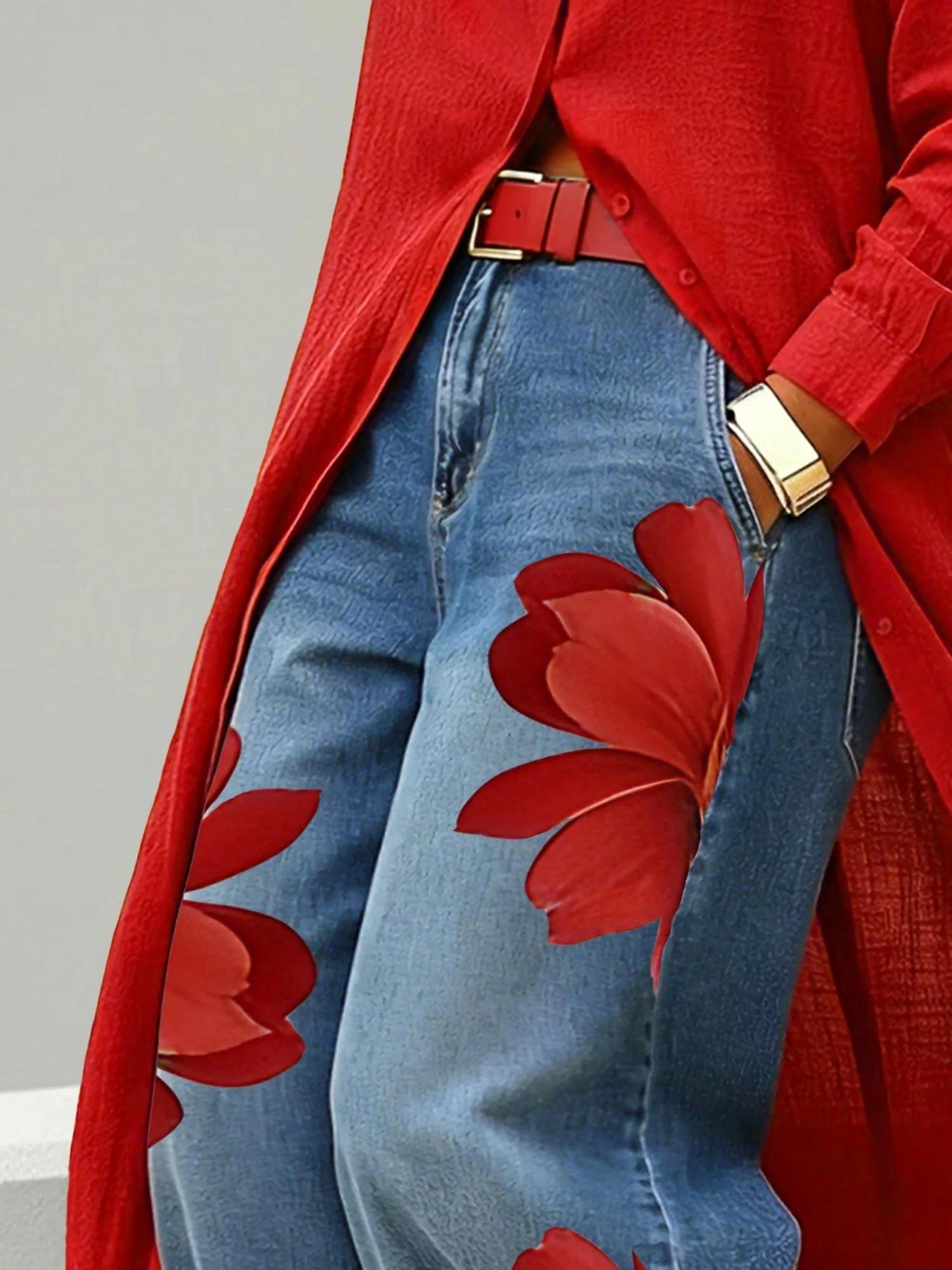 Women's Floral Wide Leg Jeans