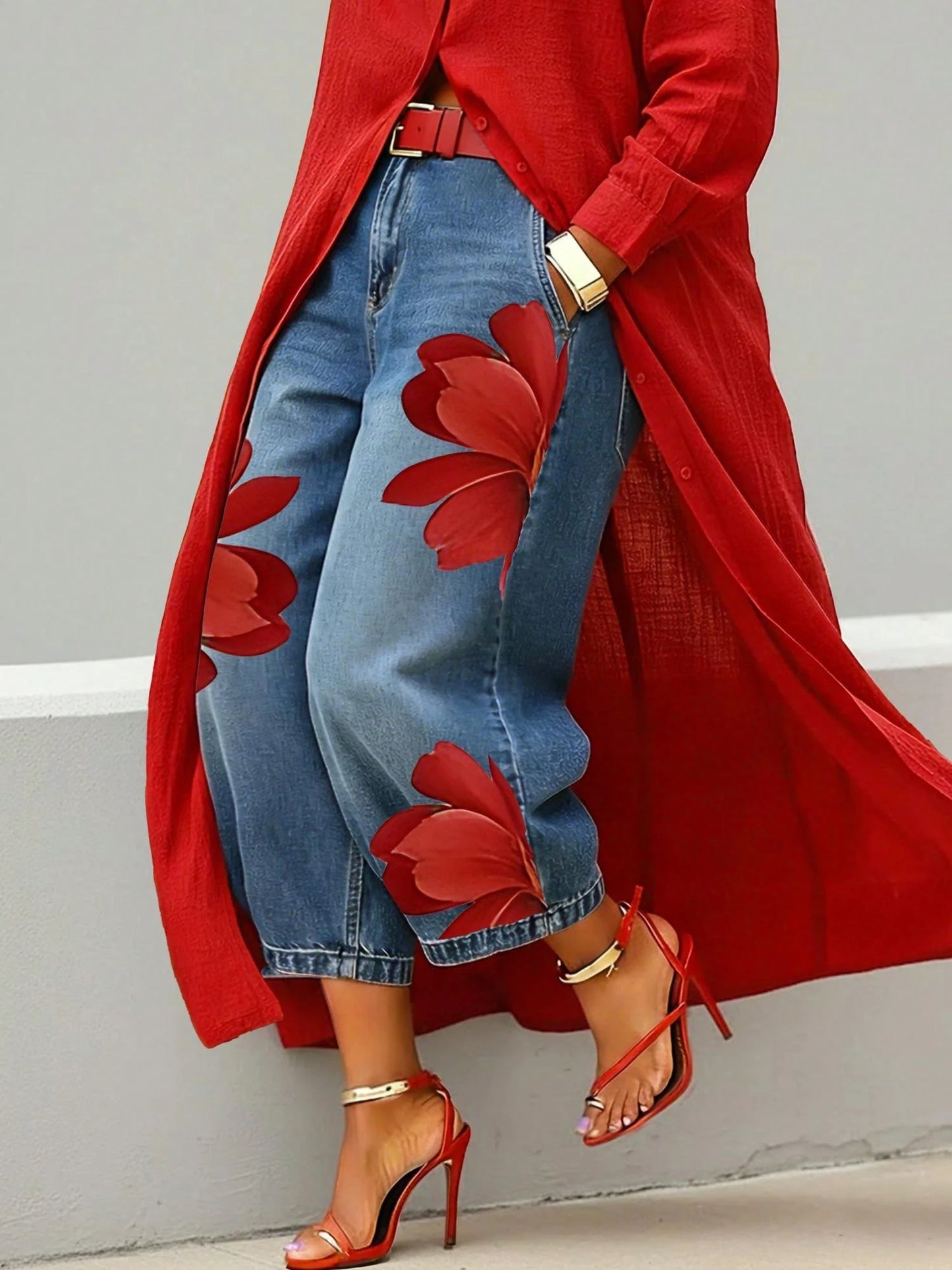 Women's Floral Wide Leg Jeans
