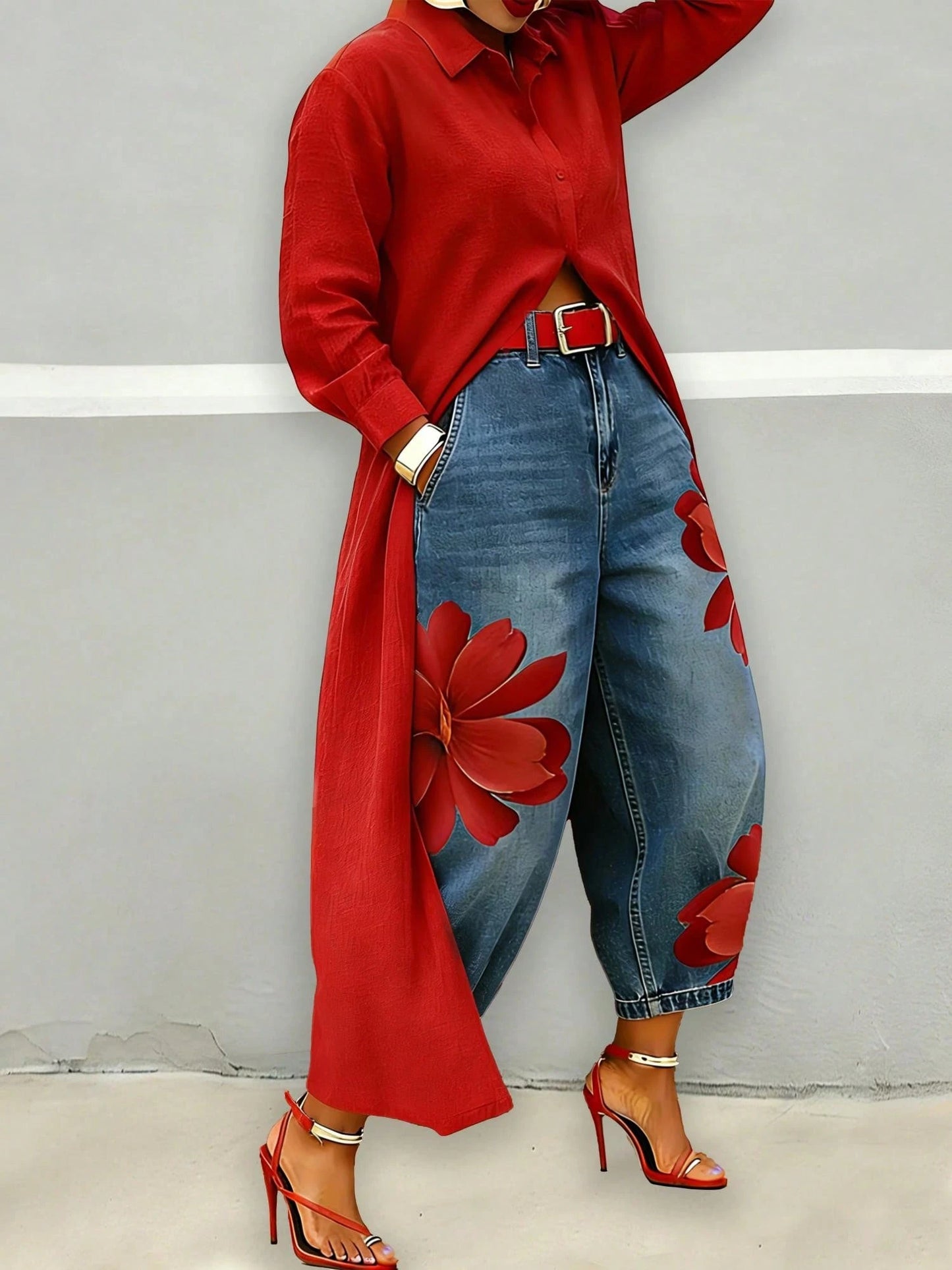 Women's Floral Wide Leg Jeans