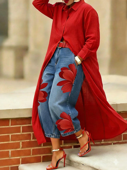 Women's Floral Wide Leg Jeans