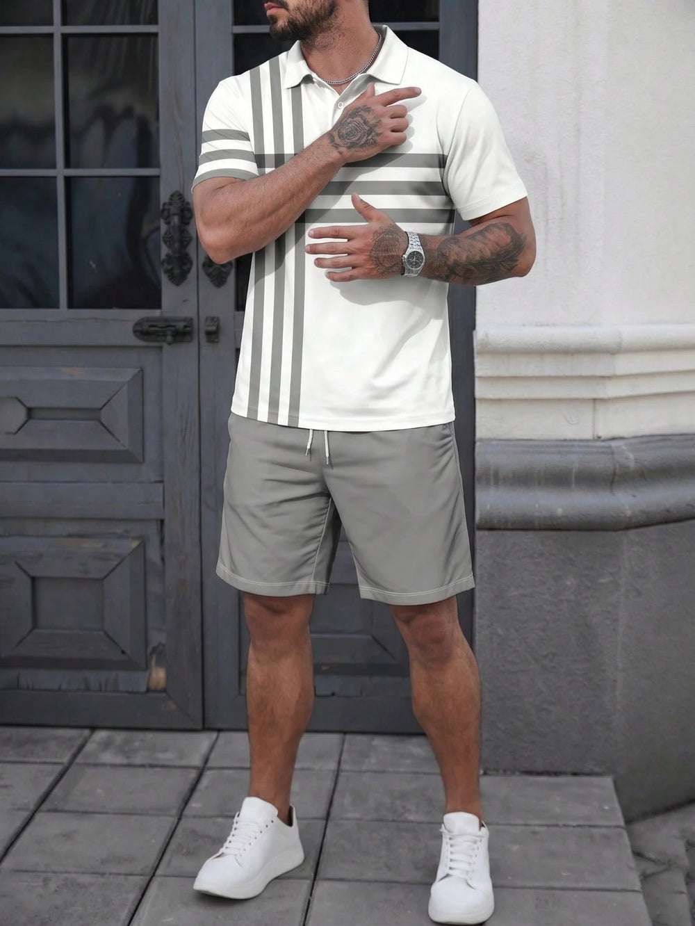 Men's Striped Print Shirt Set