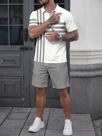 Men's Striped Print Shirt Set