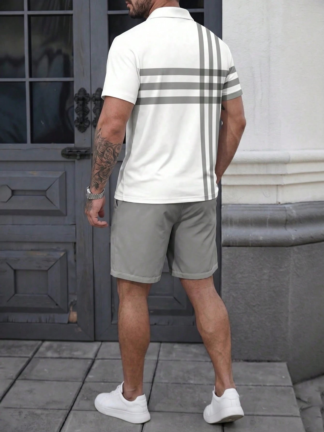 Men's Striped Print Shirt Set