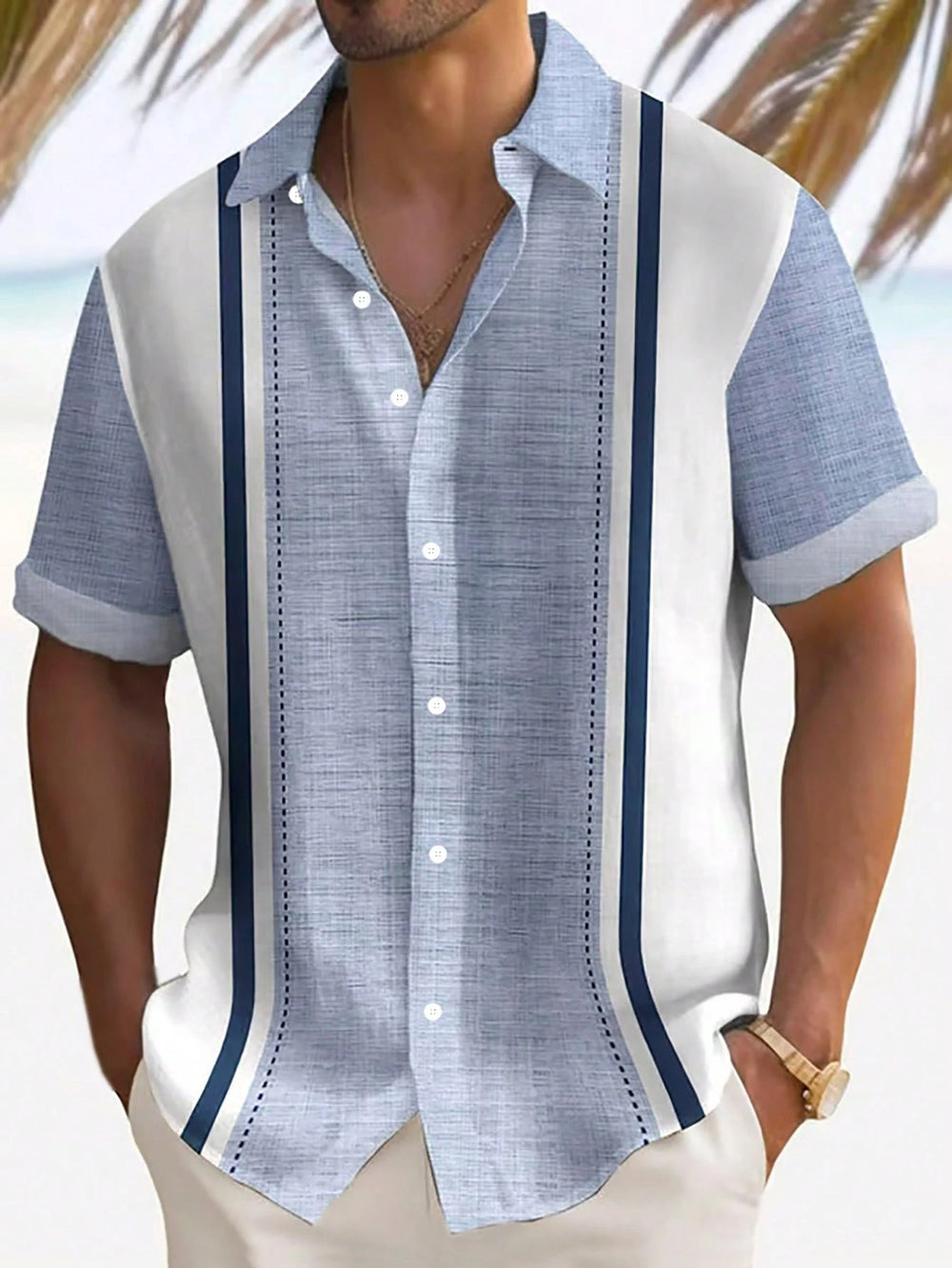 Men's Textured Striped Button Shirt