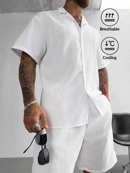 Men's Linen Cuban Collar Shirt Set