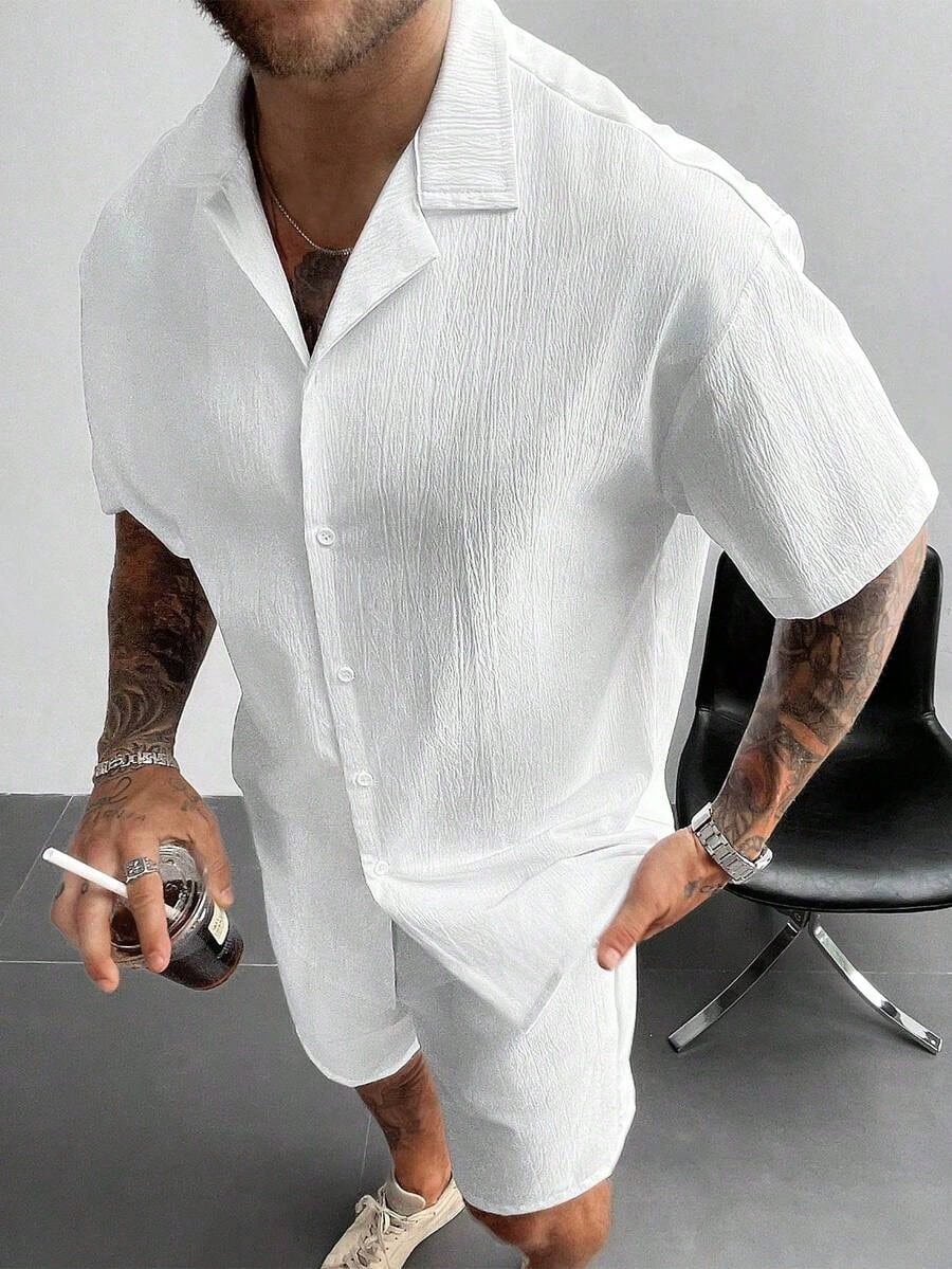 Men's Linen Cuban Collar Shirt Set