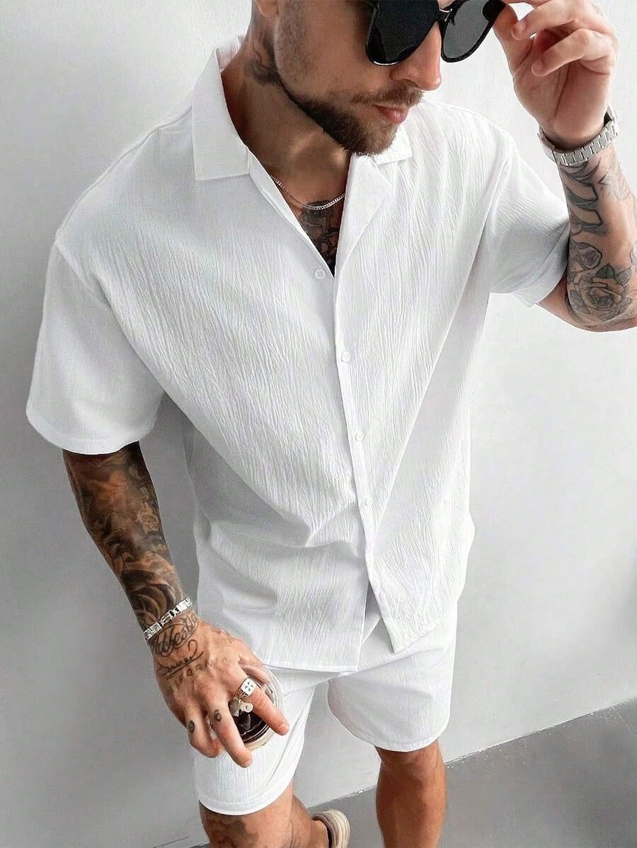 Men's Linen Cuban Collar Shirt Set