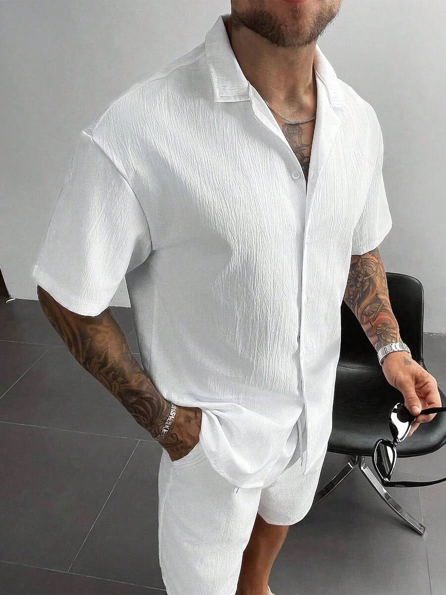 Men's Linen Cuban Collar Shirt Set