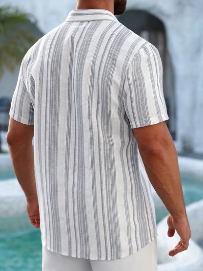 Men's Striped Print Button Shirt