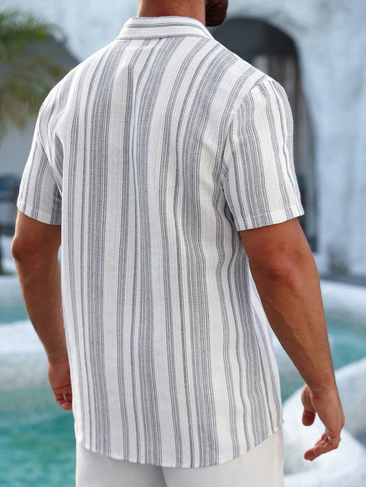 Men's Striped Print Button Shirt