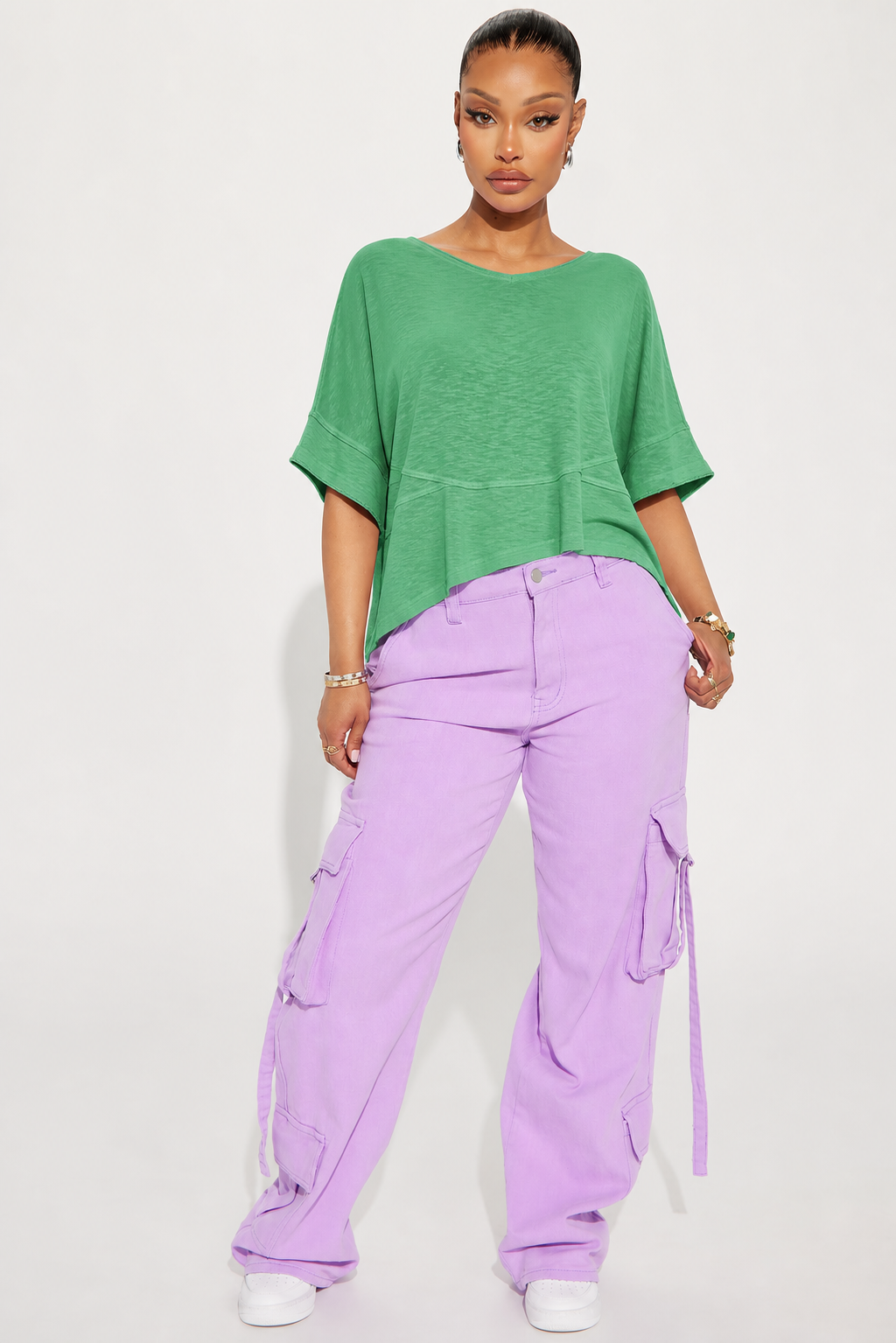 Women's Casual Green Half Sleeve T-Shirt With Asymmetrical Neck Drop Shoulder And Exposed Seam Details Made From Polyester Regular Length