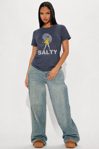 Colored Cotton T-Shirt  Comfortable, Stylish With Minimalist Design, Casual & Versatile, INS Style Salty Girl With Umbrella Rain T Shirt Graphic Tee
