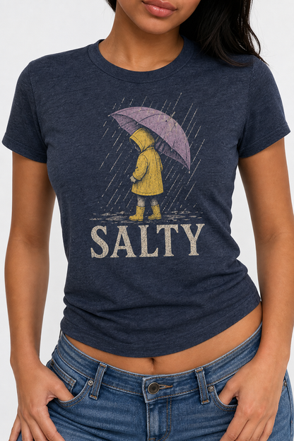 Colored Cotton T-Shirt  Comfortable, Stylish With Minimalist Design, Casual & Versatile, INS Style Salty Girl With Umbrella Rain T Shirt Graphic Tee