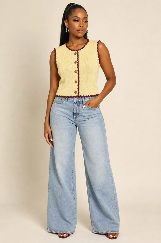SHEIN Holidaya Women's Color Block Single-Breasted Casual Everyday Knit Top