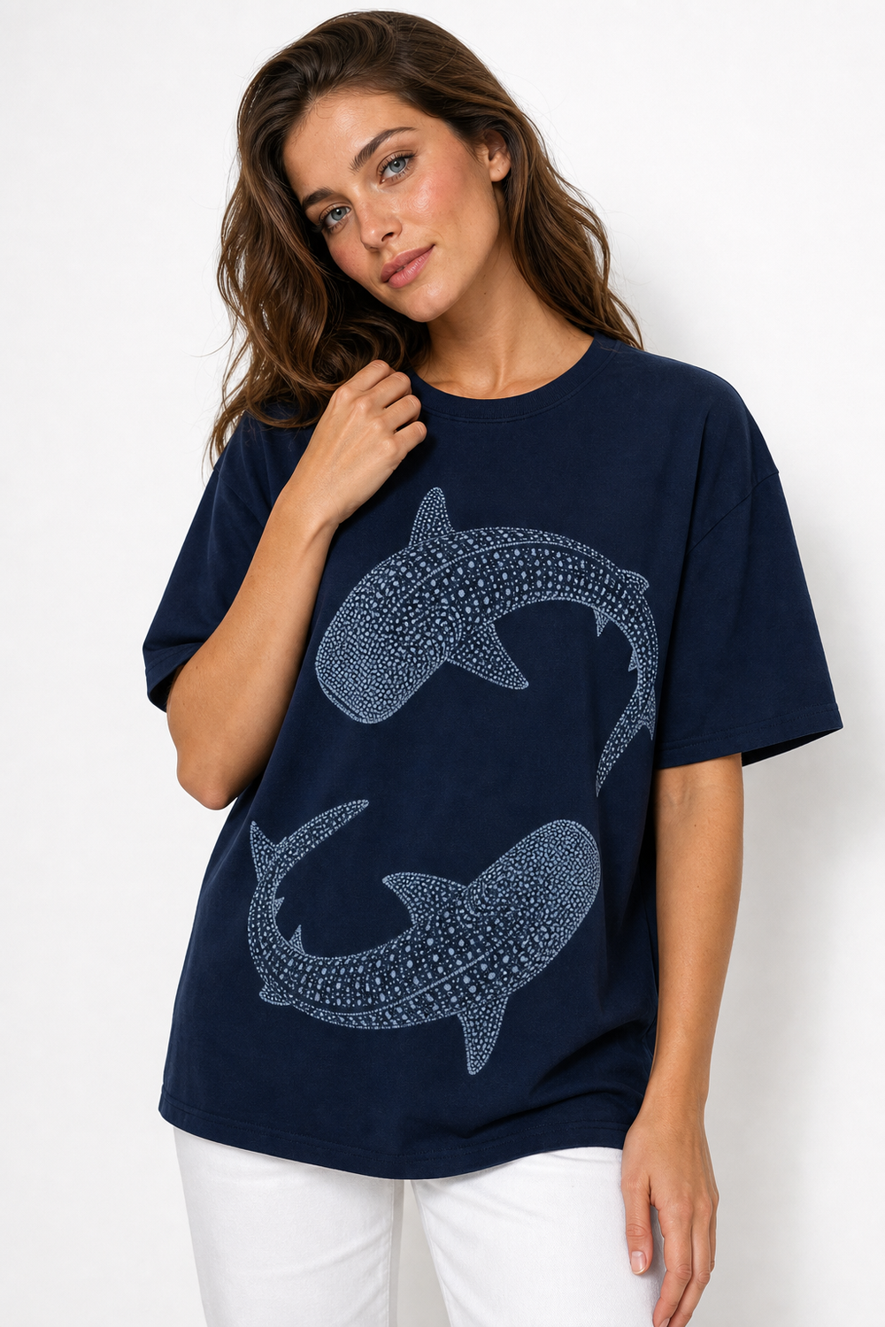 Vacation Outfits For Women2026Blue Whale Shark Simple Printing T-Shirts Women Summer Tops Comfortable O-Neck T Shirt Fashion Casual Women Clothes