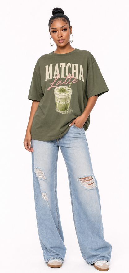 Matcha Lovers' Casual Fashion Loose-Fitting Round-Neck Short-Sleeve Pink T-Shirt For Women, A Short-Sleeve Round-Neck Casual Top For Ladies 2026