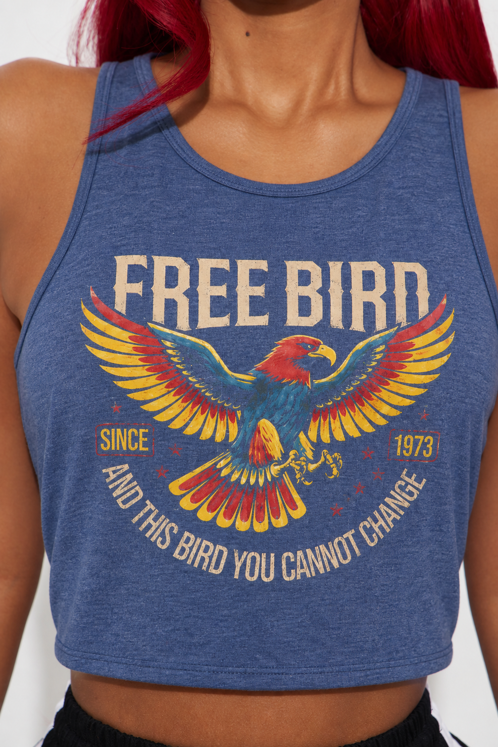 Women's Free Bird Eagle Retro Graphic Racerback Tank Top, 180G Vest Casual Summer Top, Classic Rock Lyric Tees, Vacation Outfits Women, Summer Clothes