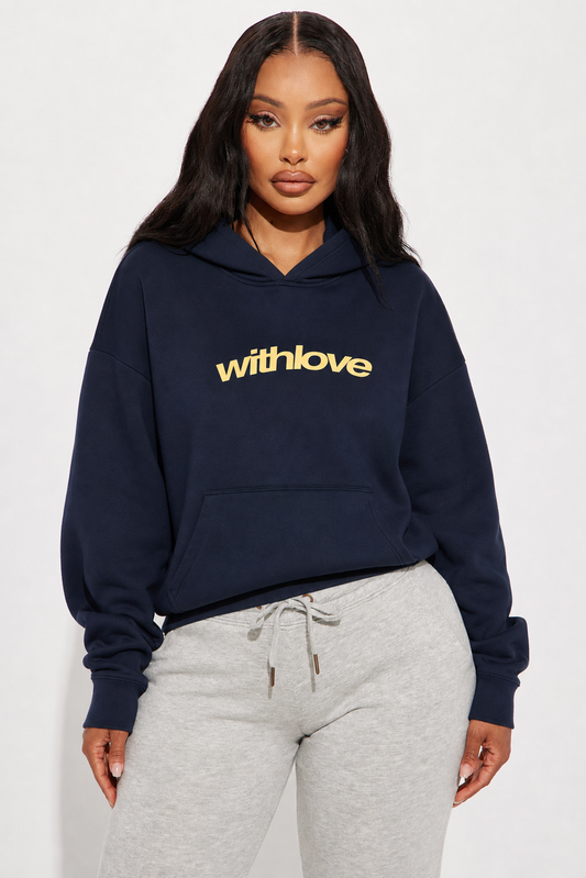 Women Loose Hooded Sweatshirt, Withlove Letter Back Print Ins Vintage Style Lined Cordless Pullover, Lazy Fit Casual Daily Home Comfort Hoodie