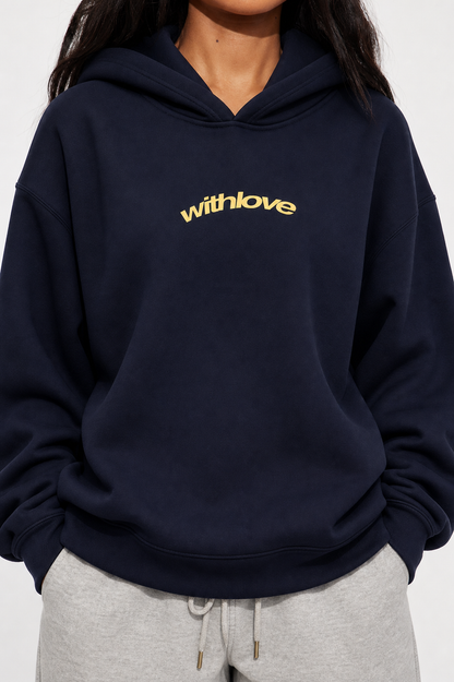 Women Loose Hooded Sweatshirt, Withlove Letter Back Print Ins Vintage Style Lined Cordless Pullover, Lazy Fit Casual Daily Home Comfort Hoodie