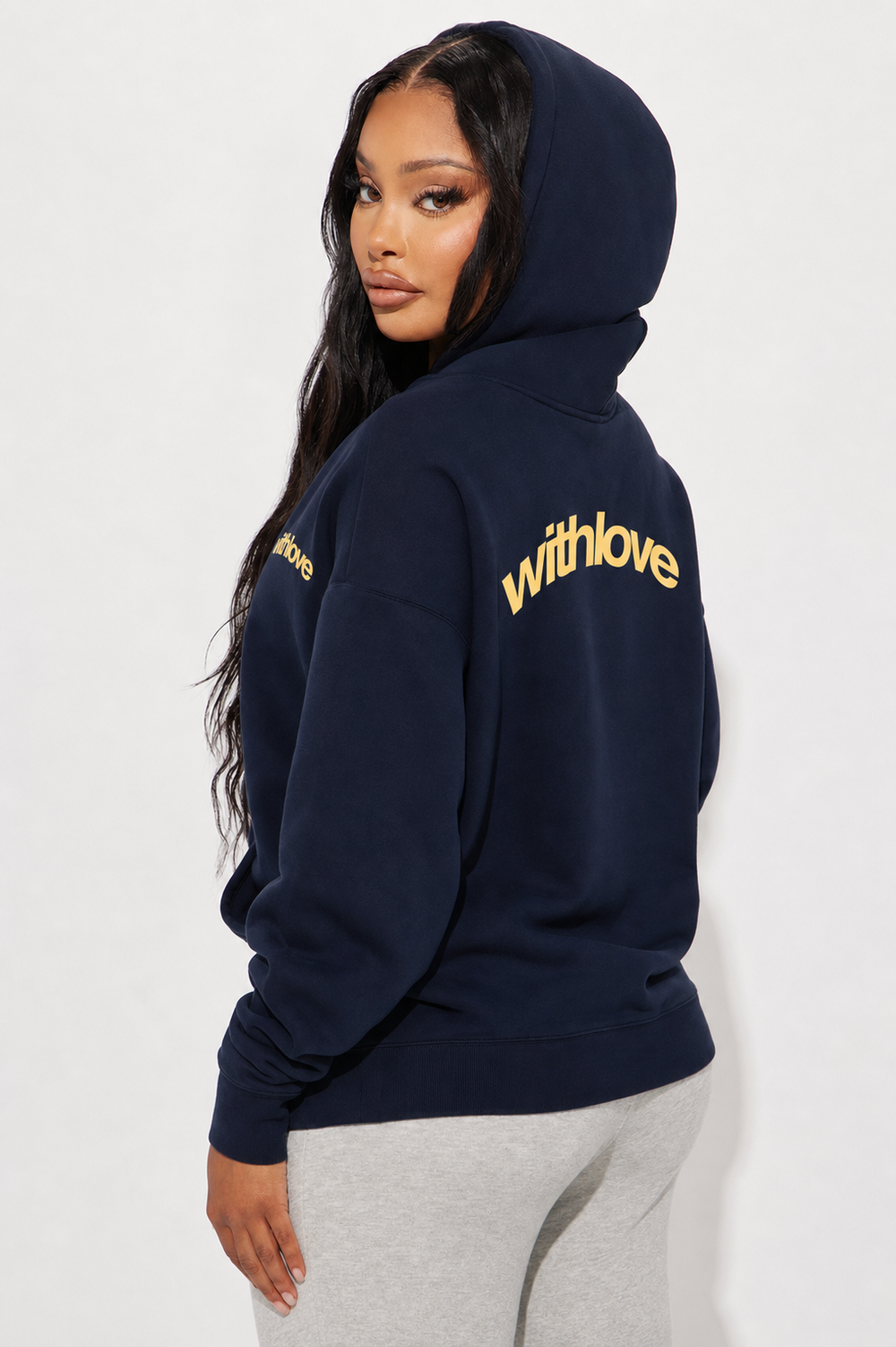 Women Loose Hooded Sweatshirt, Withlove Letter Back Print Ins Vintage Style Lined Cordless Pullover, Lazy Fit Casual Daily Home Comfort Hoodie