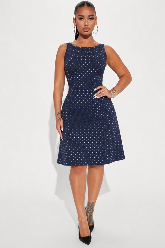 Summer Dress, Blue Spaghetti Strap Mini Dress, Party, Daily Wear, Wedding, Elegant, Date, Outing Outfit, Polka Dot Dress