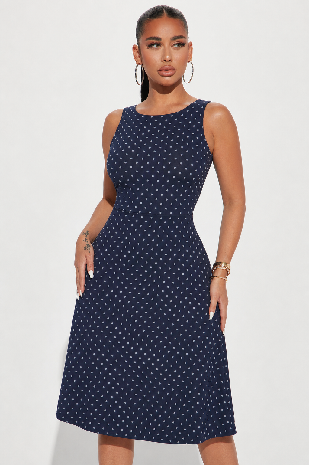 Summer Dress, Blue Spaghetti Strap Mini Dress, Party, Daily Wear, Wedding, Elegant, Date, Outing Outfit, Polka Dot Dress