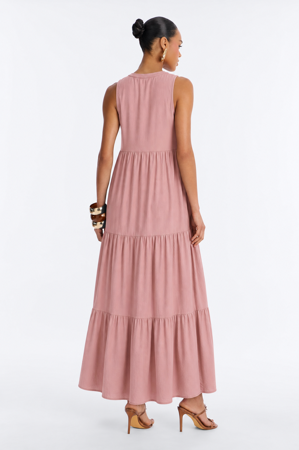 EMERY ROSE Button Detail Layered Hem Smock Dress Maxi Women Outfit