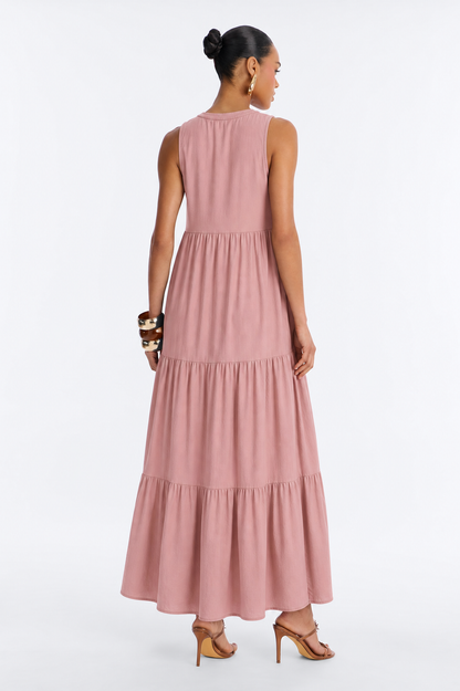 EMERY ROSE Button Detail Layered Hem Smock Dress Maxi Women Outfit