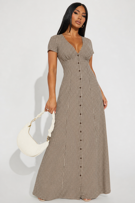 Poéselle Women's Plaid Short Sleeve Single-Breasted Casual Mini Dress,Casual Dresses For Women