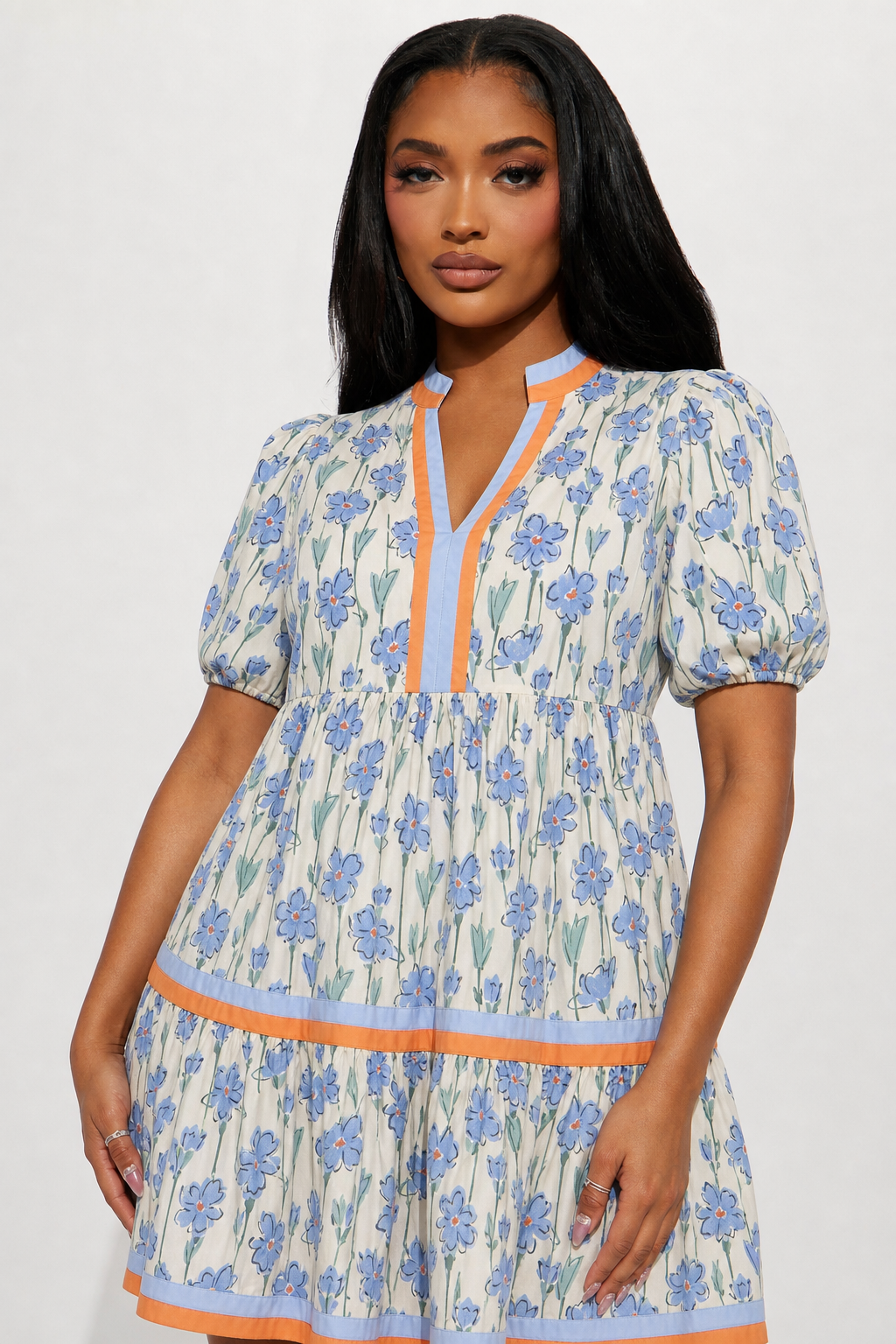 Women Y2K Babydoll Mini Dresses V Neck Puff Sleeve Short Dress Beach Sundress