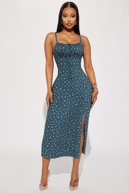 SHEIN Frenchy Women's Summer Vacation Ditsy Floral Split Midi Dress,Summer Dresses For Women