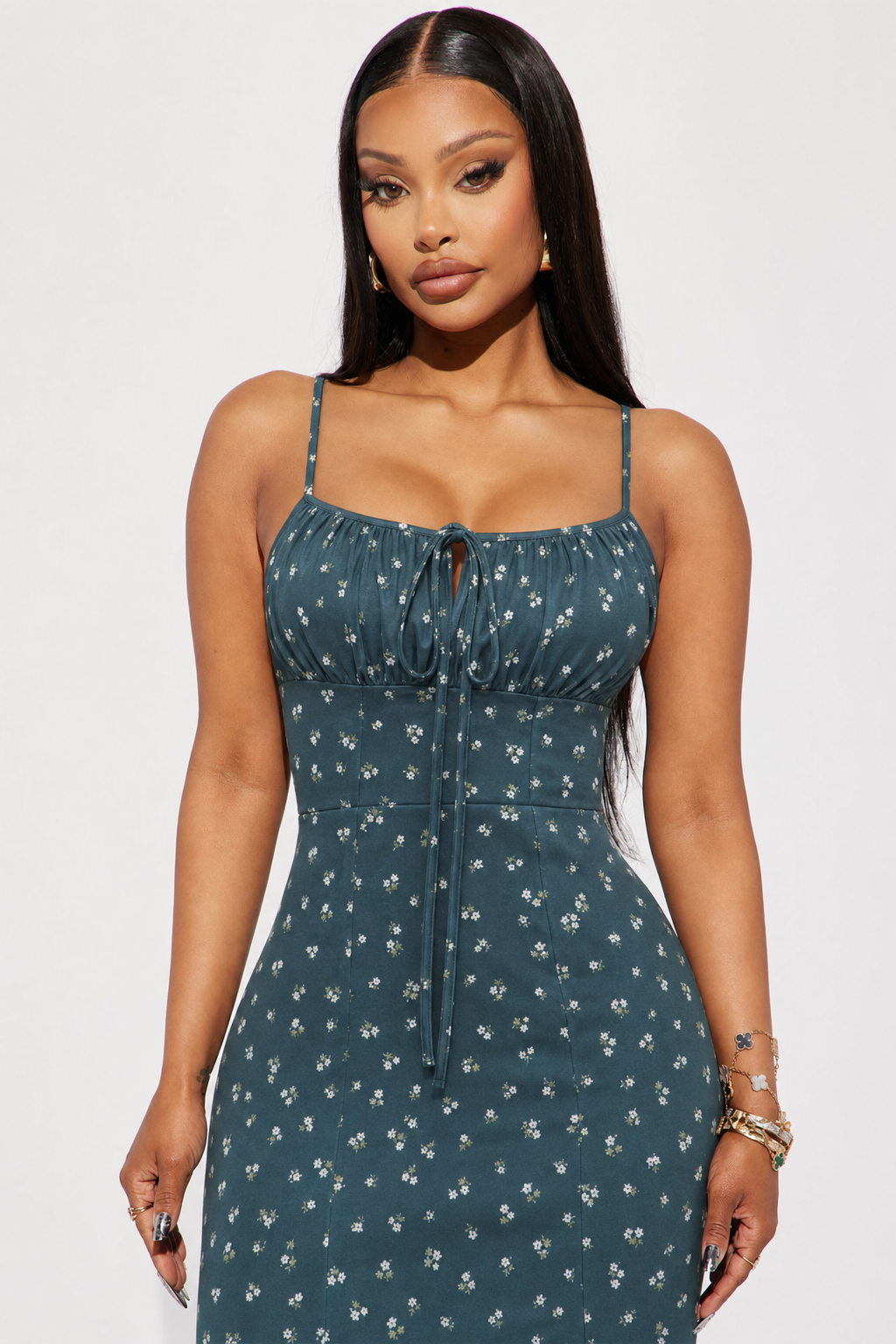 SHEIN Frenchy Women's Summer Vacation Ditsy Floral Split Midi Dress,Summer Dresses For Women