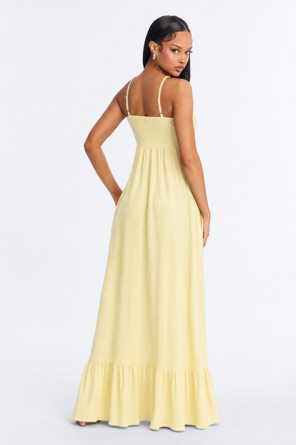 SHEIN PariChic Women's Vintage Polka Dot Sleeveless Dress,Pale Yellow,Summer,Tropical,Holiday,Vacation,Holiday,Ruched Floral Decor,Tiered Bubble Hem,Mini Dress