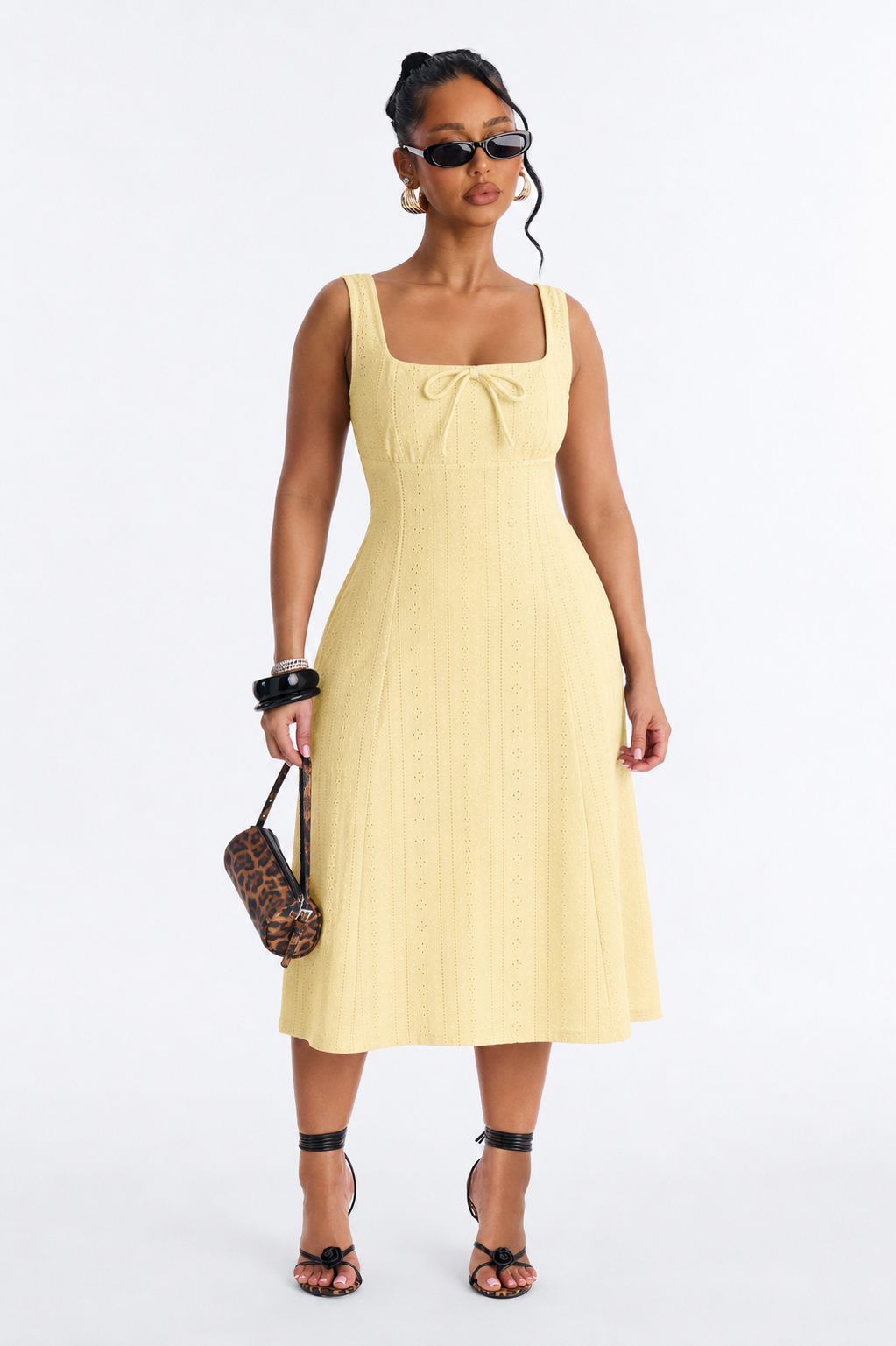 Easowa Women's Pastel Yellow Textured Sleeveless Wrap Dress, Effortless Chic Cute Summer Outfit For Brunch Vacation, Countryside Picnic Spring Vacations